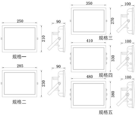 Explosion Proof Projector Light sizes